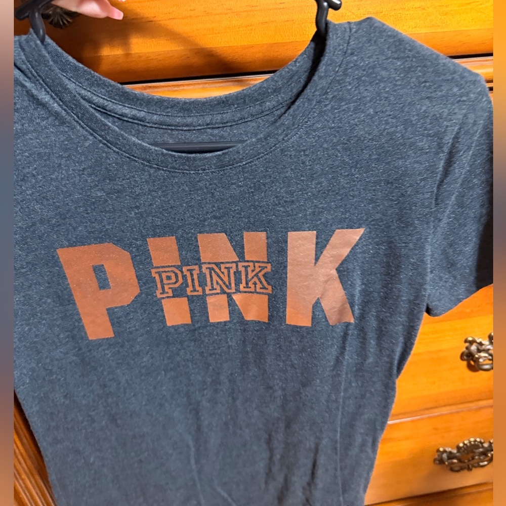 PINK Victoria's Secret Charcoal Tee with Copper Logo